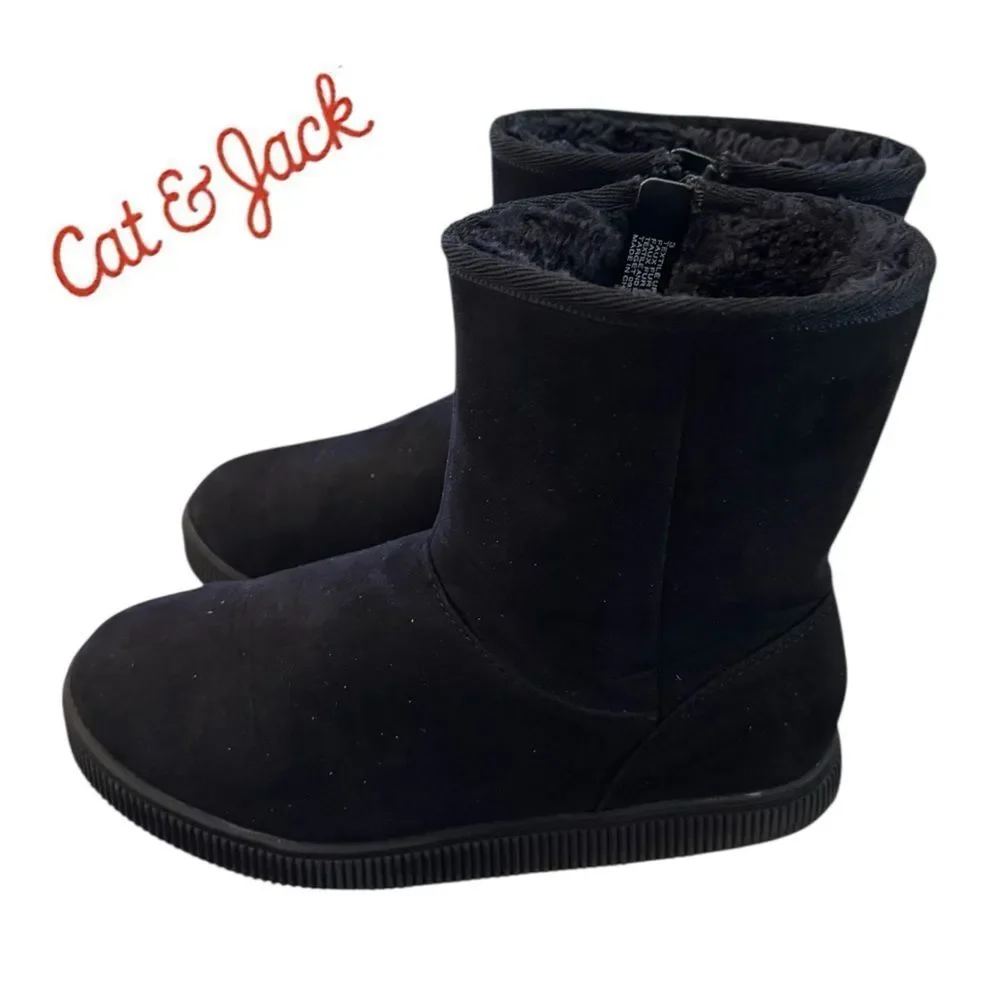 Cat & Jack Big Kids Black Zipper Furry Lined Winter Boots 3